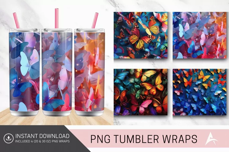 3D Colorful Butterfly Tumbler Wrap