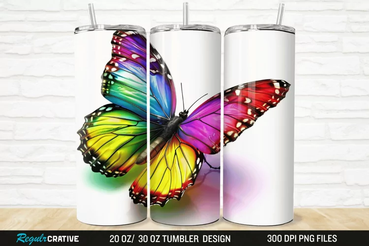 3D Colorful Butterfly 20/30oz Skinny Tumbler