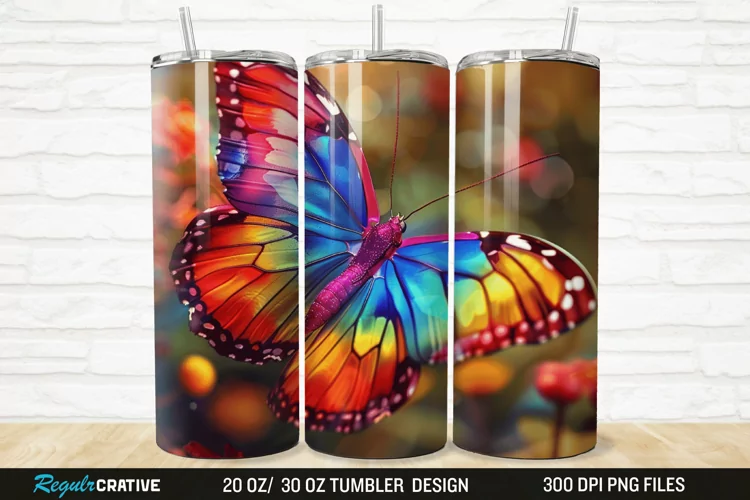 3D Colorful Butterfly 20/30oz Skinny Tumbler