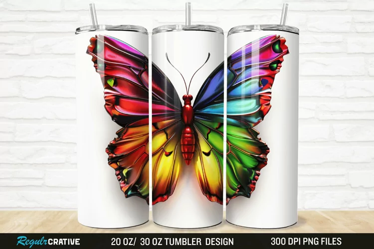 3D Colorful Butterfly 20/30oz Skinny Tumbler