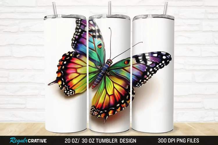 3D Colorful Butterfly 20/30oz Skinny Tumbler