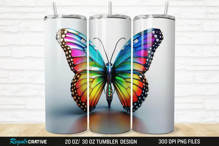 3D Colorful Butterfly 20/30oz Skinny Tumbler