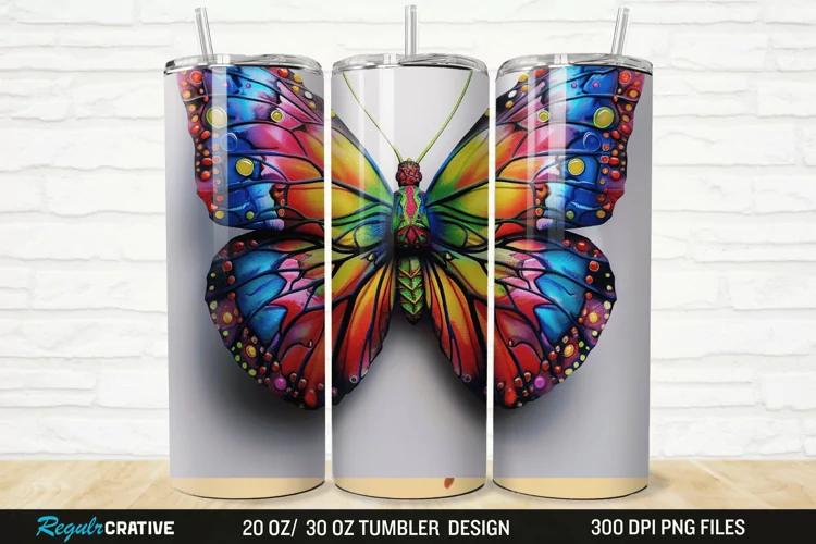 3D Colorful Butterfly 20/30oz Skinny Tumbler