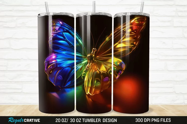 3D Colorful Butterfly 20/30oz Skinny Tumbler
