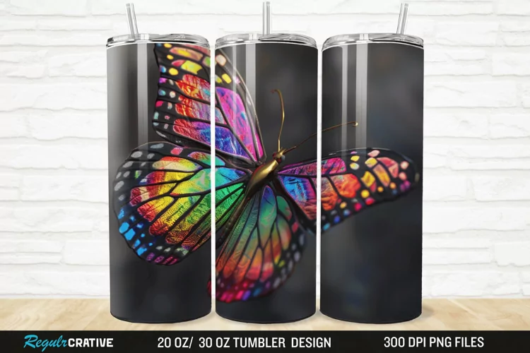 3D Colorful Butterfly 20/30oz Skinny Tumbler