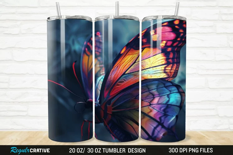 3D Colorful Butterfly 20/30oz Skinny Tumbler
