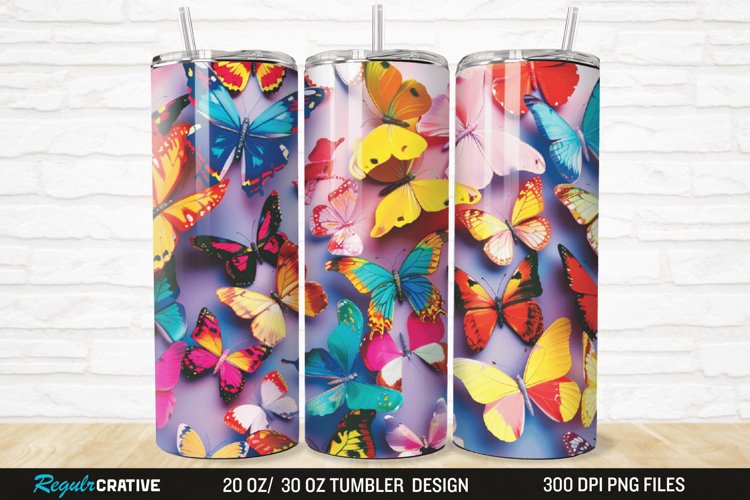 3D Colorful Butterfly 20/30oz Skinny Tumbler example image 1