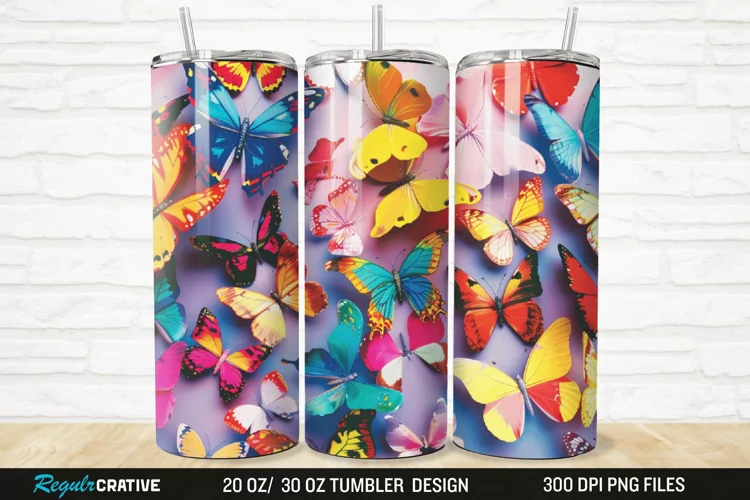 3D Colorful Butterfly 20/30oz Skinny Tumbler