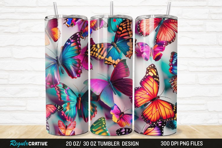 3D Colorful Butterfly 20/30oz Skinny Tumbler example image 1