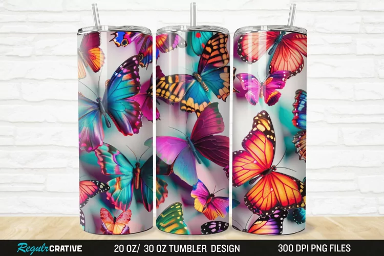 3D Colorful Butterfly 20/30oz Skinny Tumbler