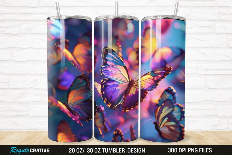 3D Colorful Butterfly 20/30oz Skinny Tumbler example image 1