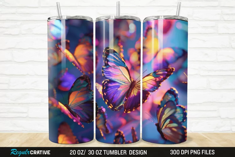 3D Colorful Butterfly 20/30oz Skinny Tumbler