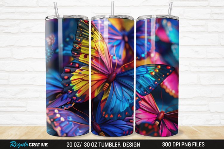 3D Colorful Butterfly 20/30oz Skinny Tumbler example image 1