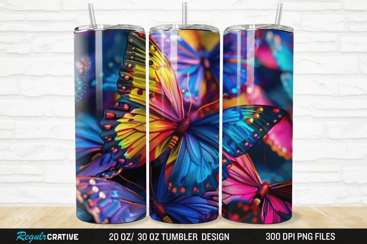 3D Colorful Butterfly 20/30oz Skinny Tumbler