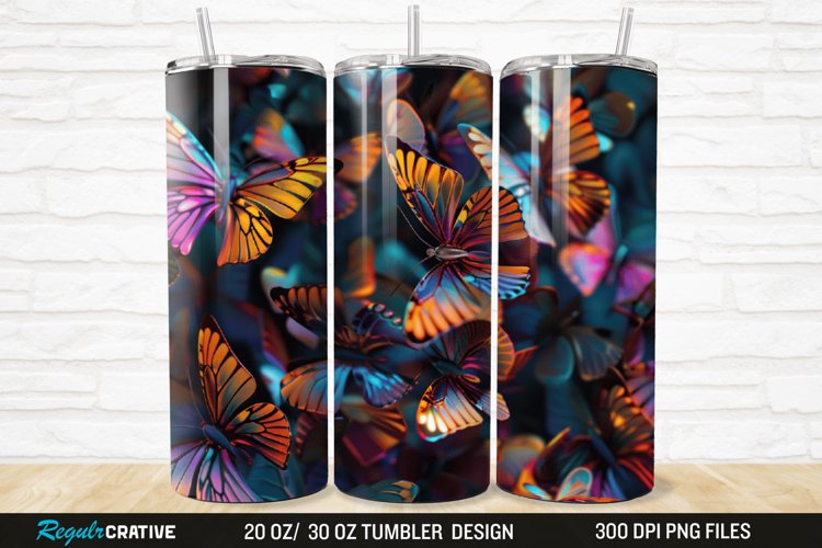 3D Colorful Butterfly 20/30oz Skinny Tumbler example image 1