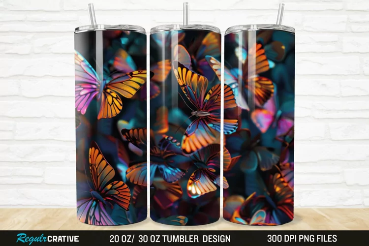 3D Colorful Butterfly 20/30oz Skinny Tumbler