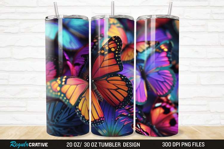 3D Colorful Butterfly 20/30oz Skinny Tumbler example image 1