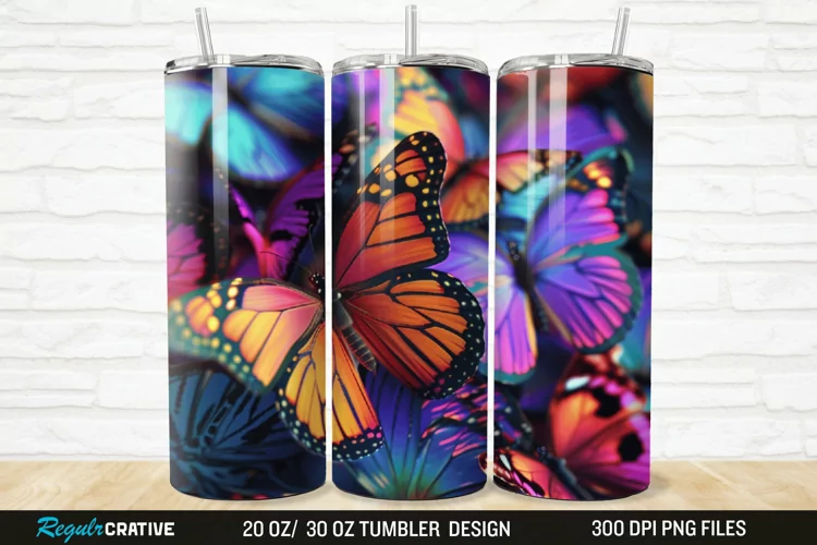 3D Colorful Butterfly 20/30oz Skinny Tumbler