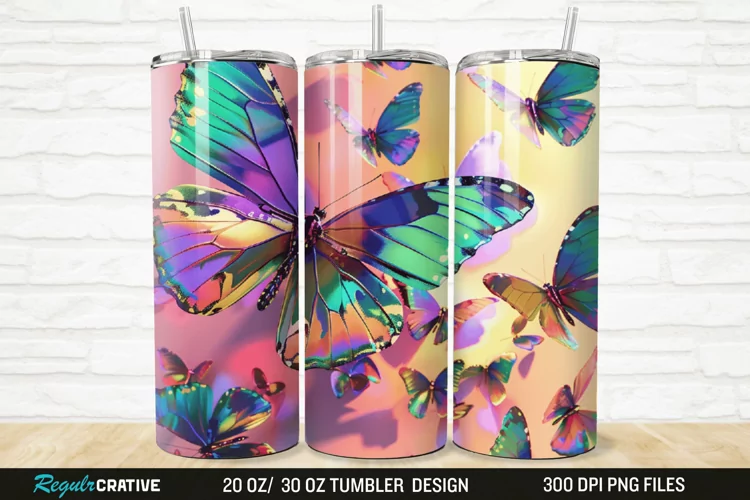 3D Colorful Butterfly 20/30oz Skinny Tumbler