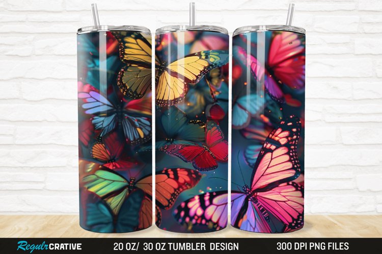 3D Colorful Butterfly 20/30oz Skinny Tumbler example image 1