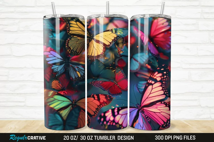 3D Colorful Butterfly 20/30oz Skinny Tumbler