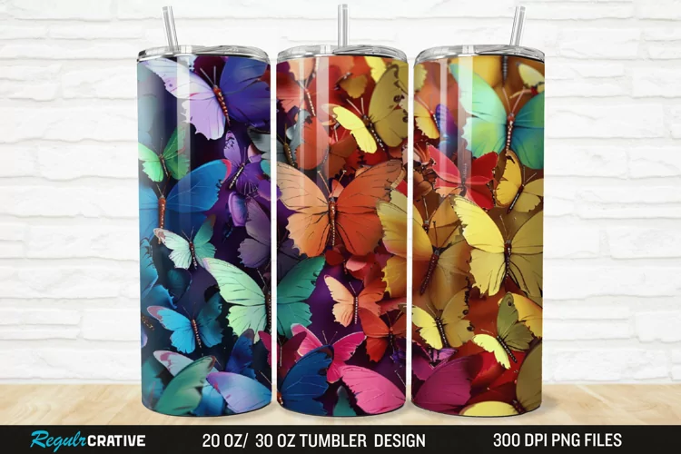 3D Colorful Butterfly 20/30oz Skinny Tumbler