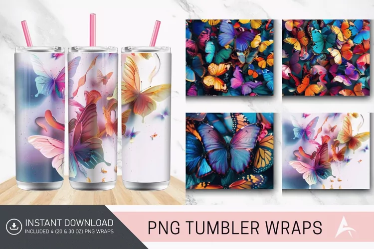 3D Colorful Butterfly Tumbler Wrap