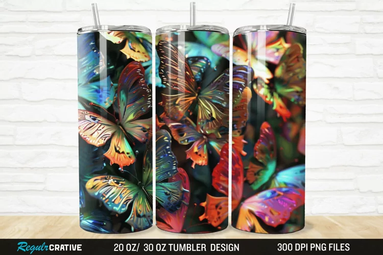 3D Colorful Butterfly 20/30oz Skinny Tumbler