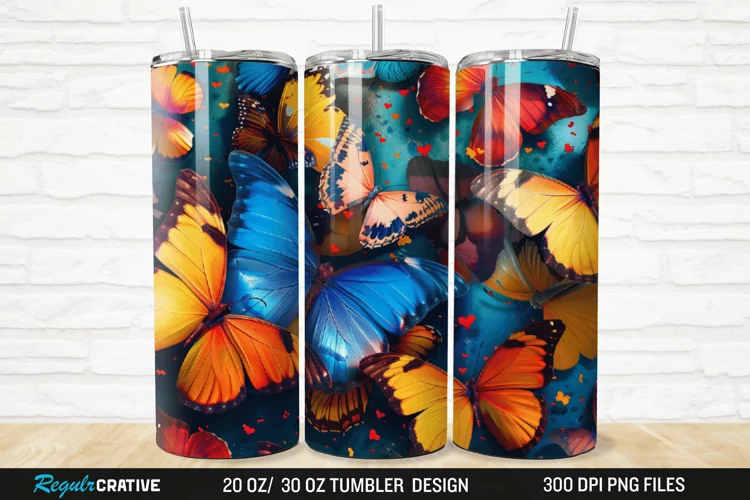 3D Colorful Butterfly 20/30oz Skinny Tumbler