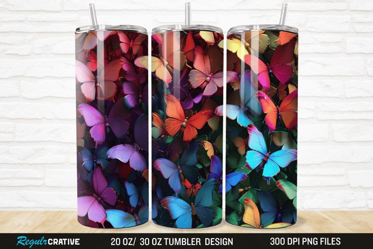 3D Colorful Butterfly 20/30oz Skinny Tumbler example image 1