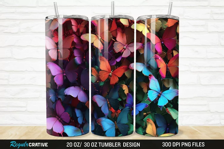3D Colorful Butterfly 20/30oz Skinny Tumbler