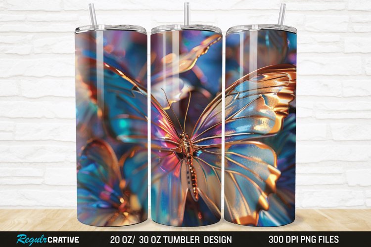 3D Colorful Butterfly 20/30oz Skinny Tumbler example image 1
