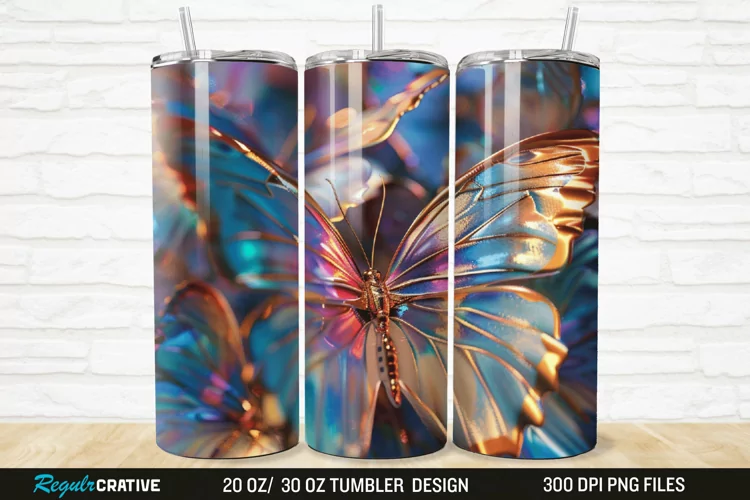 3D Colorful Butterfly 20/30oz Skinny Tumbler