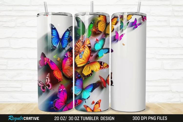 3D Colorful Butterfly 20/30oz Skinny Tumbler