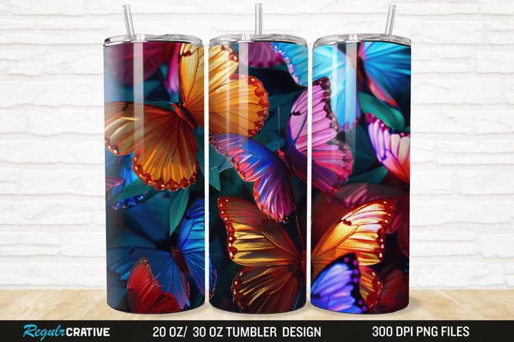 3D Colorful Butterfly 20/30oz Skinny Tumbler example image 1