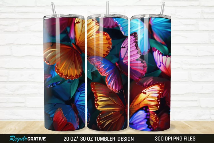 3D Colorful Butterfly 20/30oz Skinny Tumbler