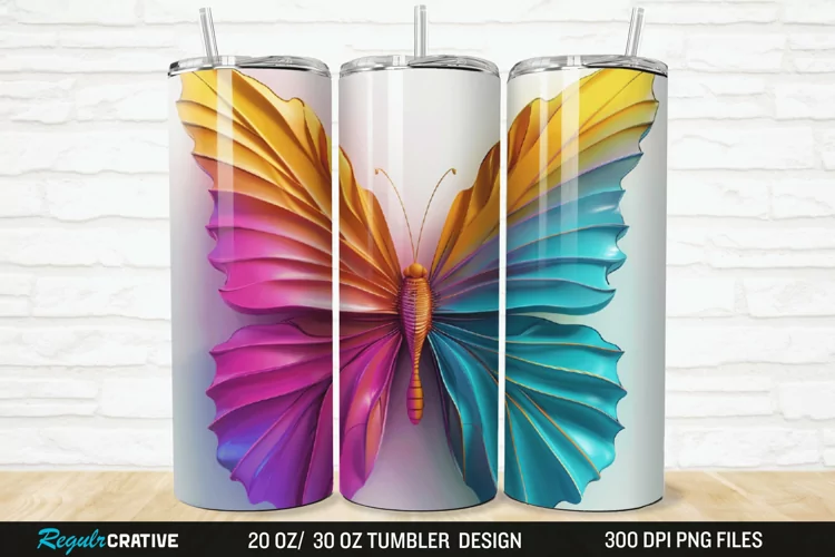 3D Colorful Butterfly 20/30oz Skinny Tumbler