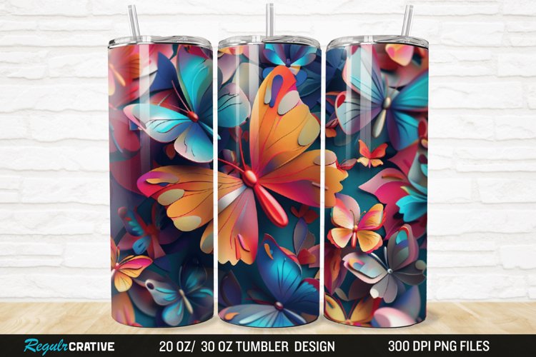 3D Colorful Butterfly 20/30oz Skinny Tumbler example image 1