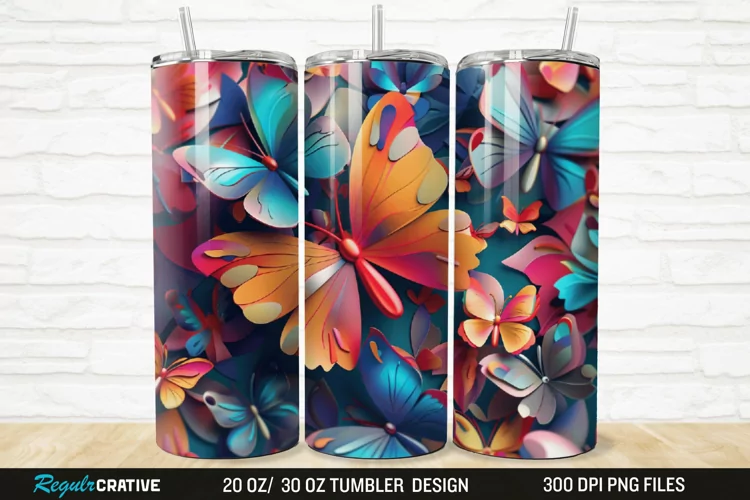 3D Colorful Butterfly 20/30oz Skinny Tumbler