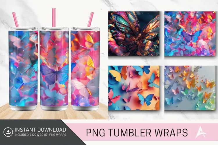3D Colorful Butterfly Tumbler Wrap