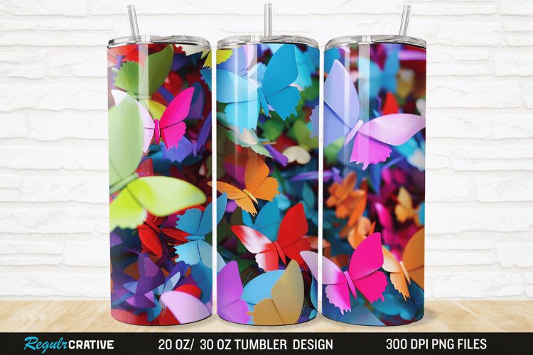3D Colorful Butterfly 20/30oz Skinny Tumbler example image 1