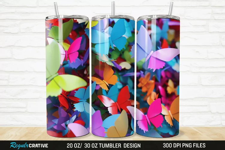 3D Colorful Butterfly 20/30oz Skinny Tumbler