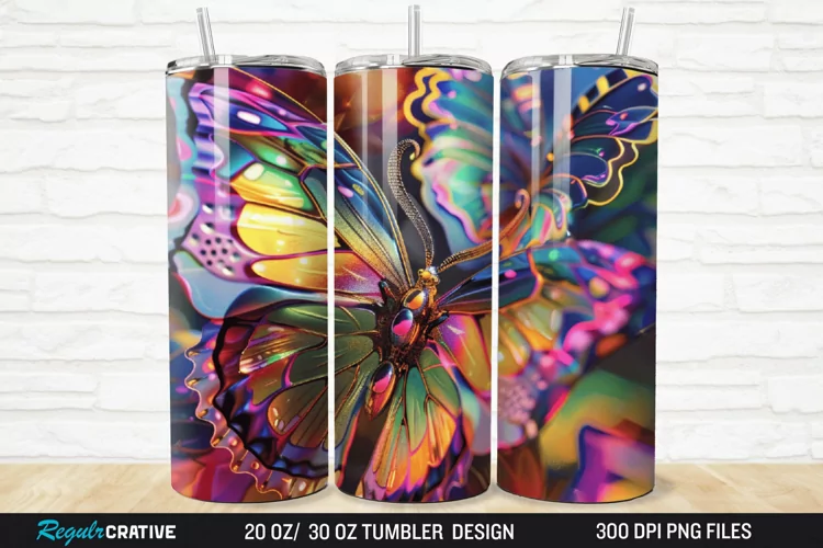 3D Colorful Butterfly 20/30oz Skinny Tumbler
