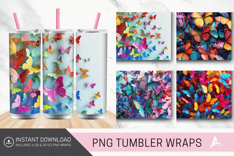 3D Colorful Butterfly Tumbler Wrap example image 1