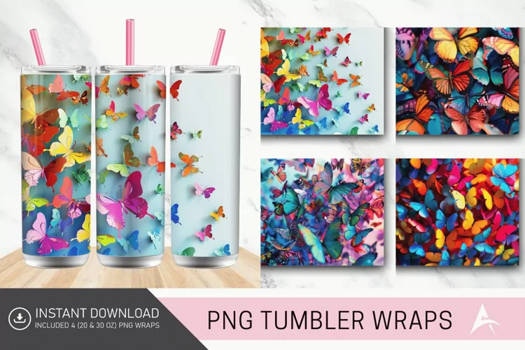 3D Colorful Butterfly Tumbler Wrap