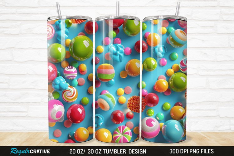3D Colorful Candies 20/30oz Skinny Tumbler example image 1