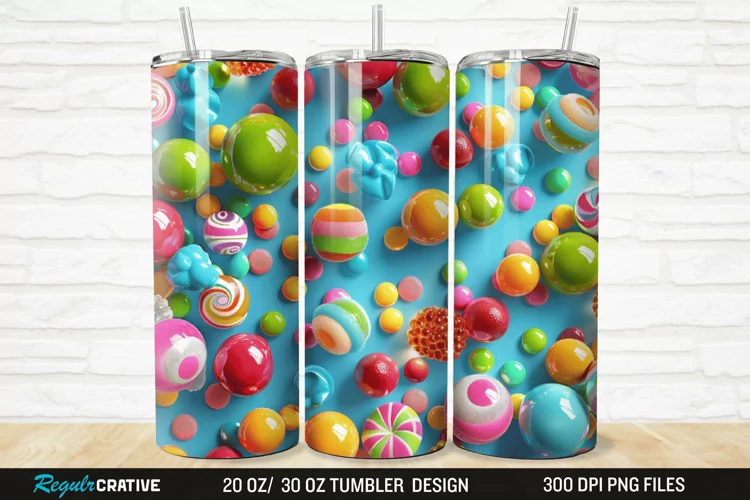 3D Colorful Candies 20/30oz Skinny Tumbler