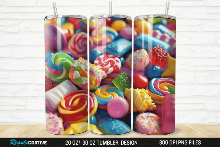 3D Colorful Candies 20/30oz Skinny Tumbler