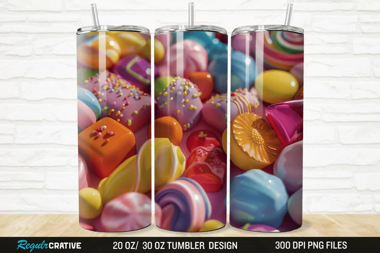 3D Colorful Candies 20/30oz Skinny Tumbler
