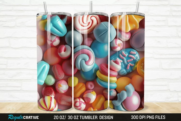 3D Colorful Candies 20/30oz Skinny Tumbler